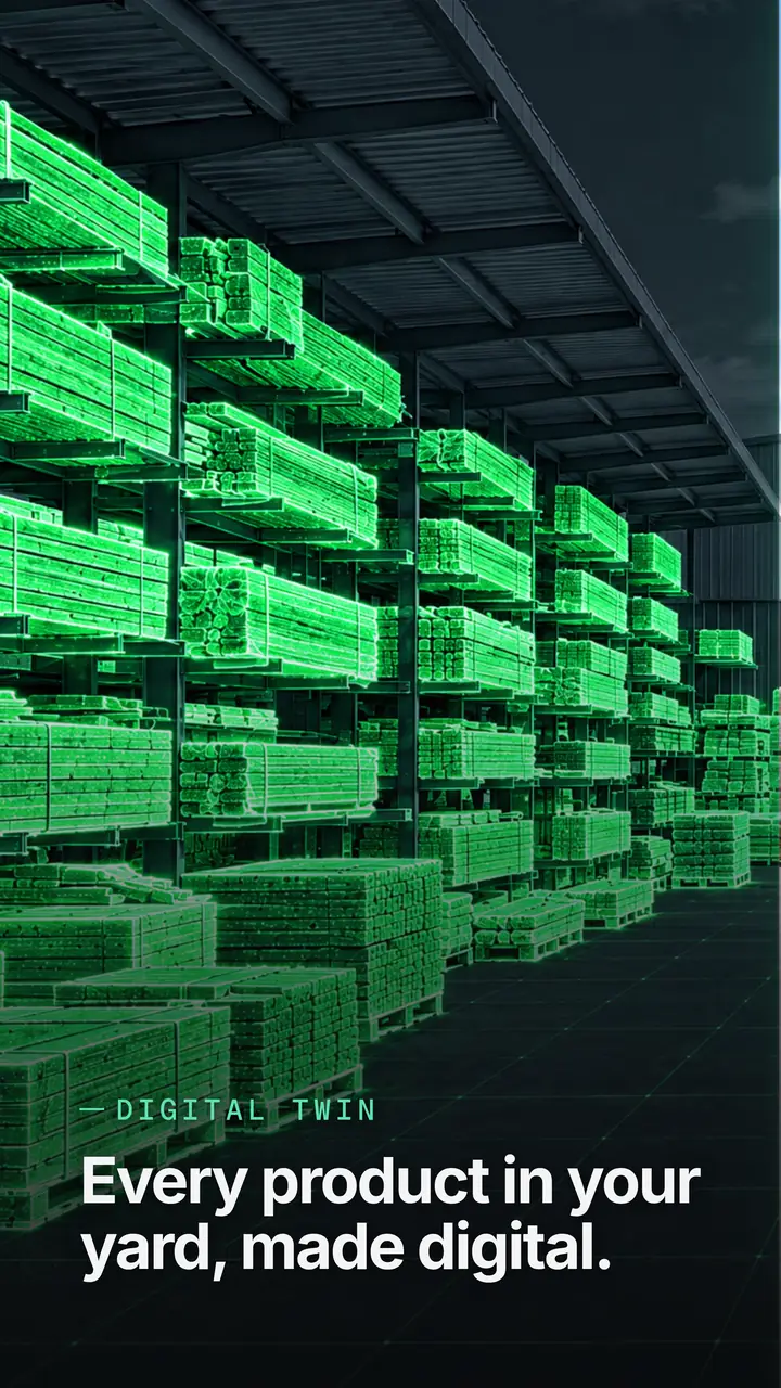 The same yard as a glowing digital twin: every product in your yard, made digital.